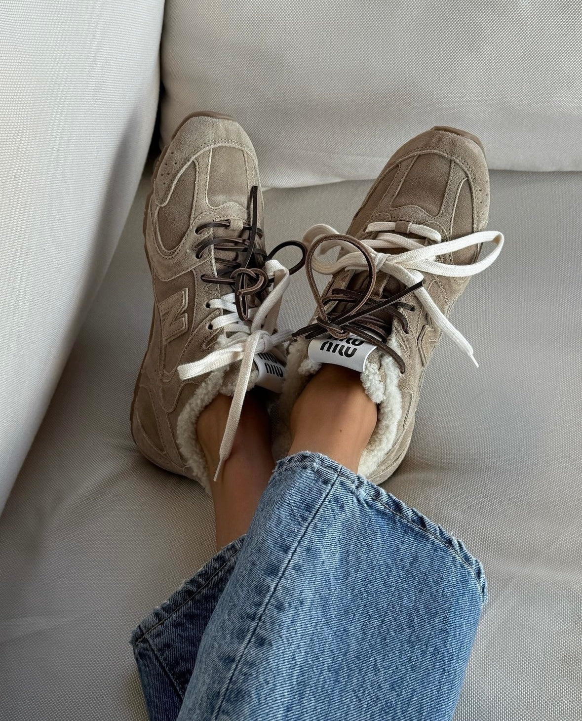 New Balance X Miu Miu 530 SL bleached leather sneakers